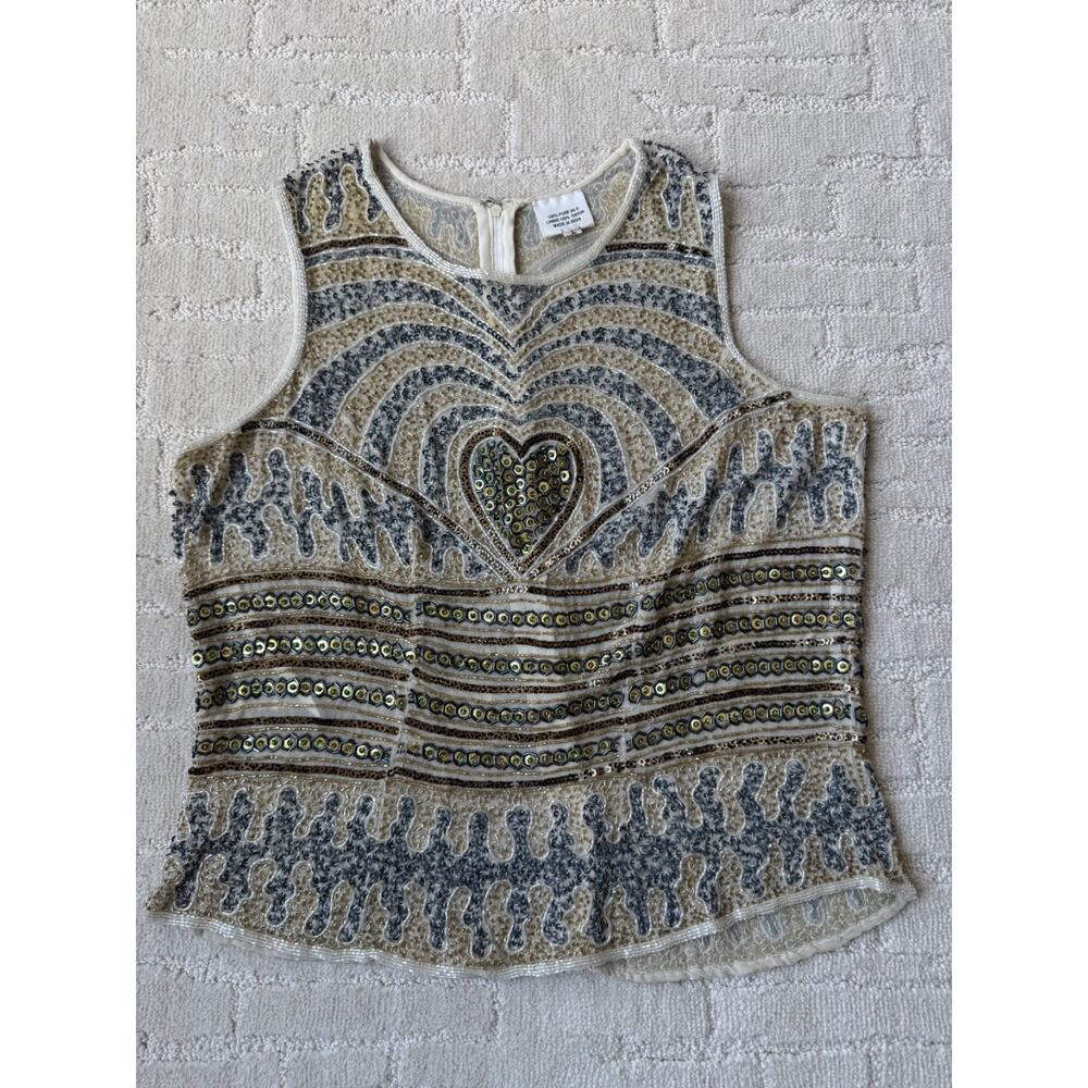 VTG Beaded Sleeveless Top 100% Silk Sequin
